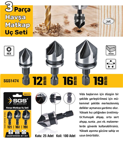 SGS Havşa Matkap Ucu Seti (12 mm-16mm-19mm) (25/Koli)✓